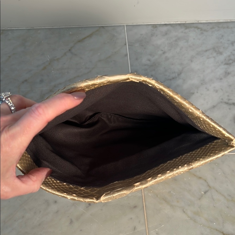 Python Champagne Gold Clutch - image 4